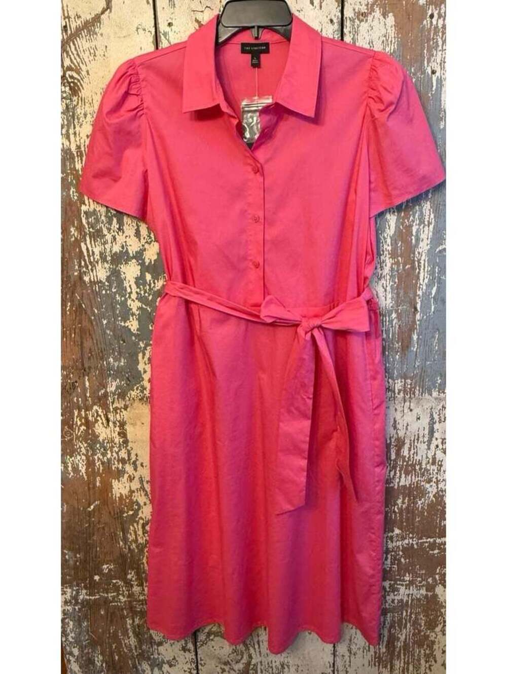 The Limited Pink Short Sleeve Belted Knee-Length Shirt Dress NWT size large